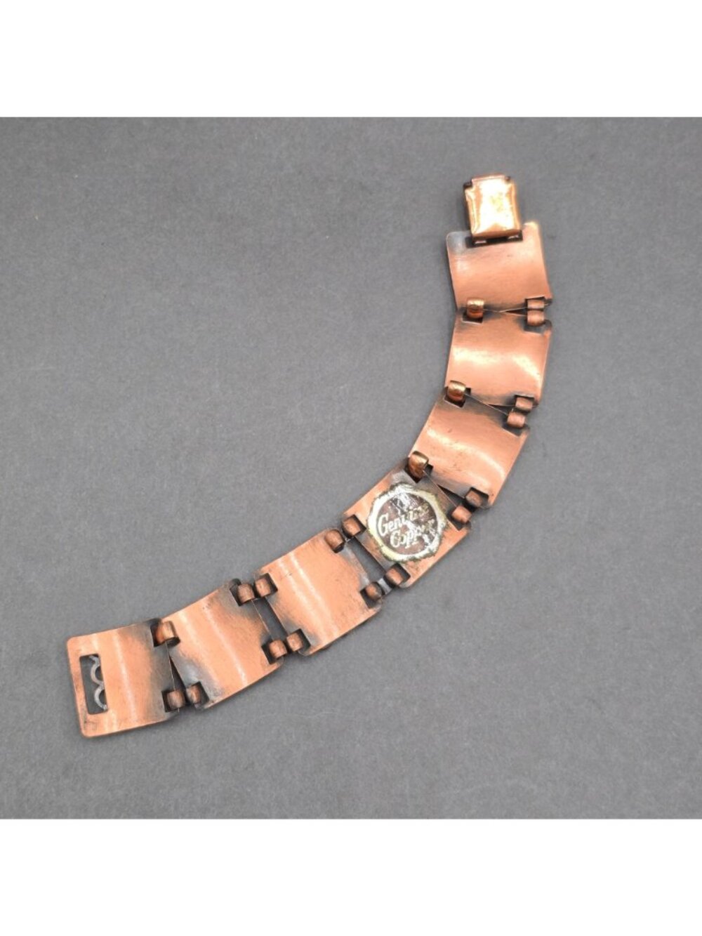 Vintage Copper Filigree Panel Bracelet 7" Wide Boho Geometric Link Statement - Picture 9 of 12